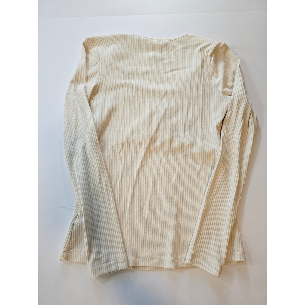 H&M MAMA Ribbed Wrap Top Maternity Small Cream Long Sleeve V-Neck - Picture 5 of 5